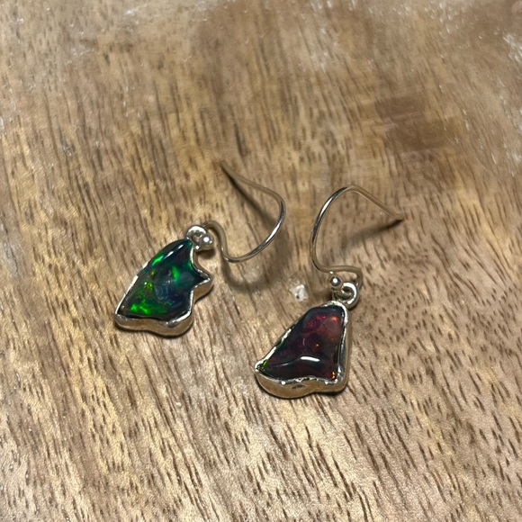 Black Ethiopian Opal Raw Form 925 Sterling Silver Earrings - Picture 2 of 12